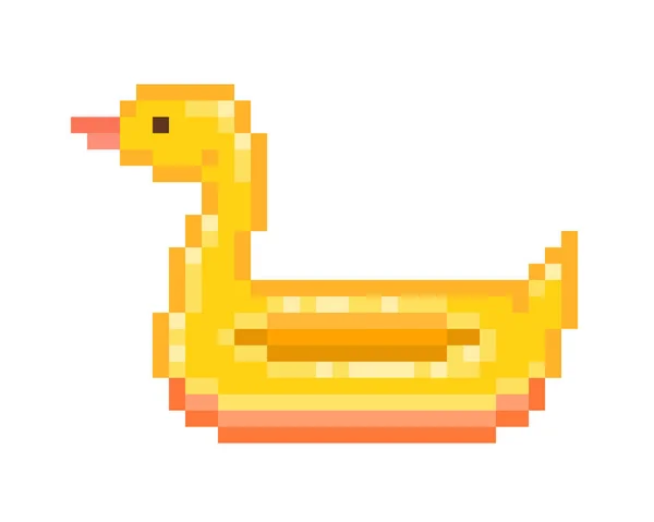 Cute yellow duck inflatable circle, old school 80s-90s 8 bit pix — Stock Vector