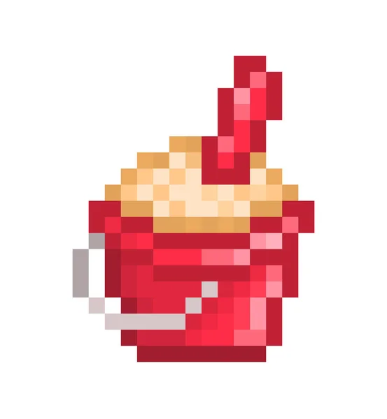 Seau en plastique rouge et une truelle, jeu de pixel art 8 bits de bac à sable — Image vectorielle