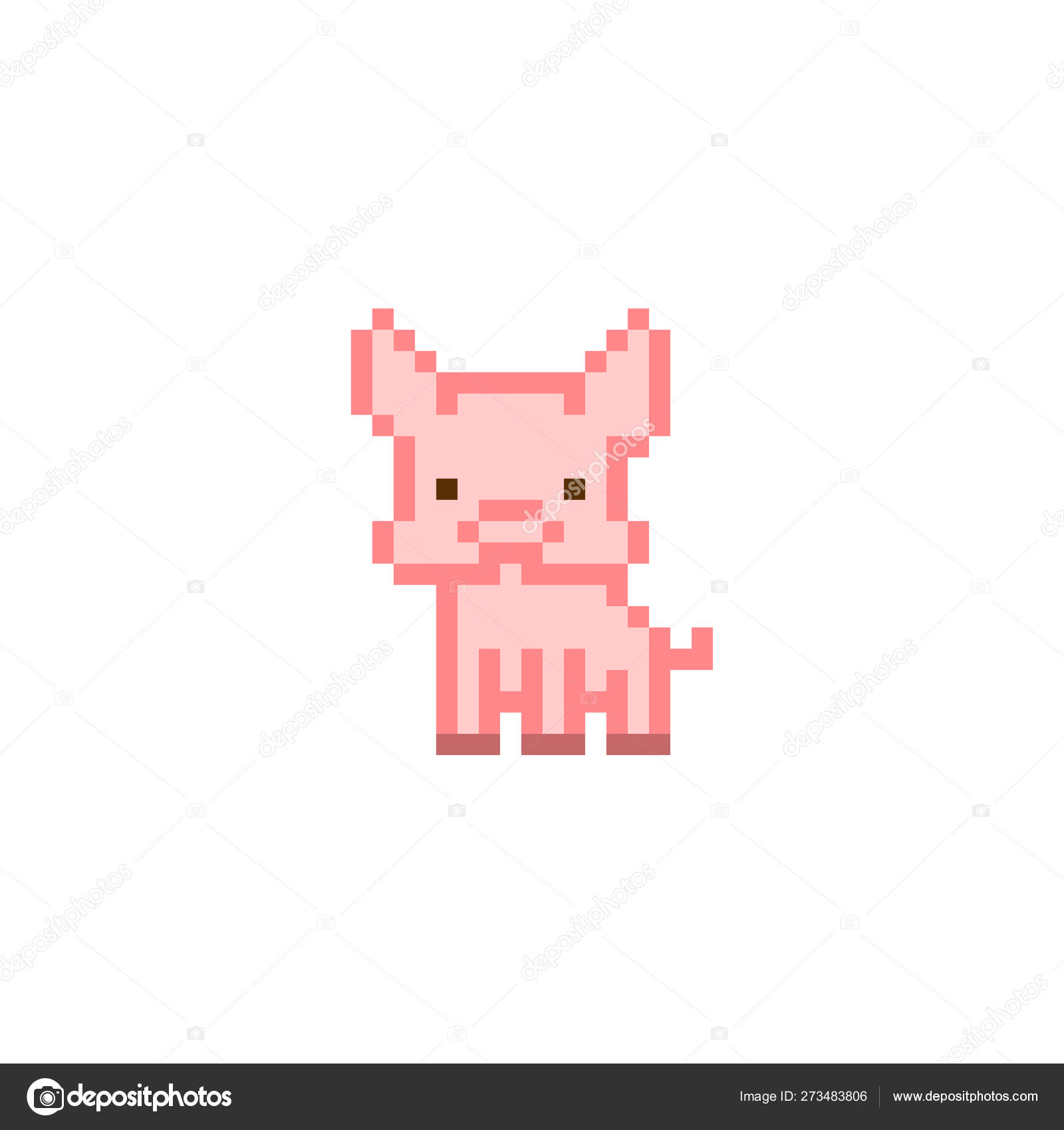 Pink pixel art pig character isolated on white background. Domes ...