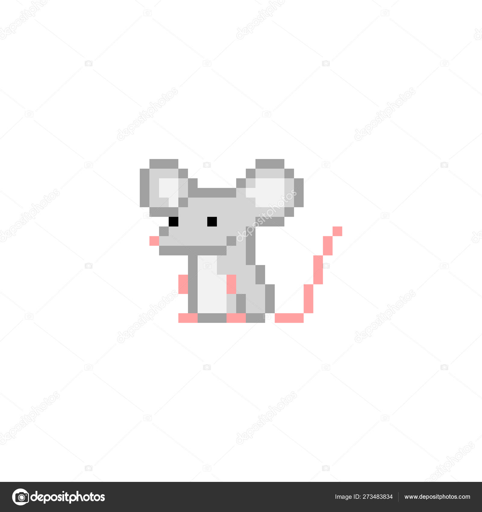 Gray pixel art sitting rat character isolated on white backgroun ...