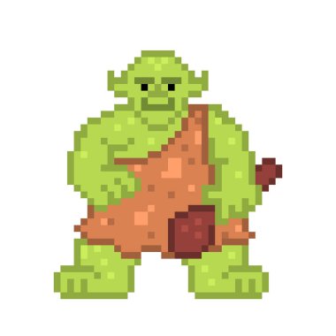 Ahşap bir yarasa ile Yeşil troll, eski okul 8 bit piksel sanat charac