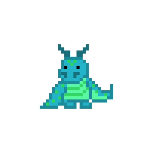 Personagem de dragão de arte de pixel verde isolado no fundo branco. I —  Vetores de Stock