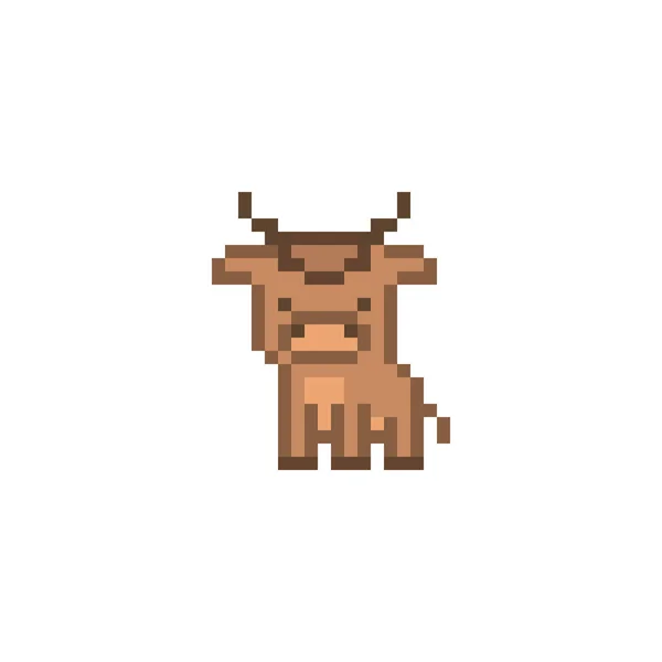 Pixel art ox character isolated on white background. Cute 8 bit — Stock Vector