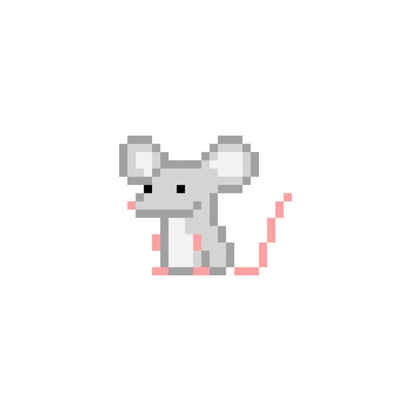 Gris pixel arte sentado rata carácter aislado en fondo blanco — Vector de stock