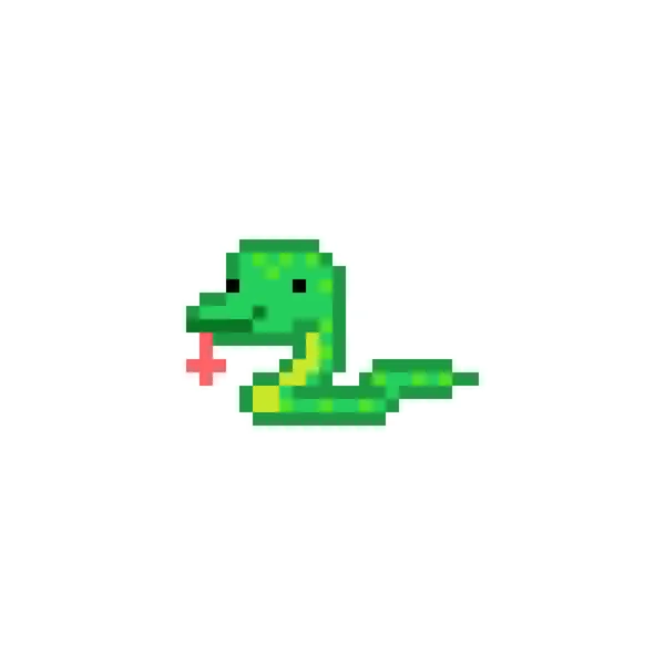 Groene pixel art Snake karakter geïsoleerd op witte achtergrond. Ex — Stockvector