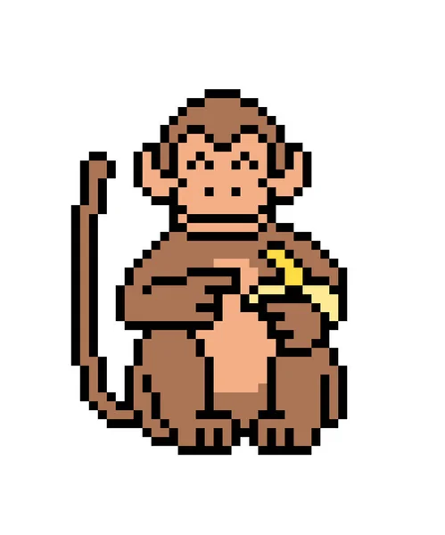 Χαρούμενη μαϊμού κάθεται και τρώει μια μπανάνα, 8 bit εικονοστοιχείων Art χαρακτηριστι — Διανυσματικό Αρχείο