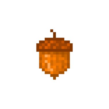 Meşe palamudu, piksel sanat simgesi beyaz arka plan üzerinde izole. 8 bit meşe fıstığı