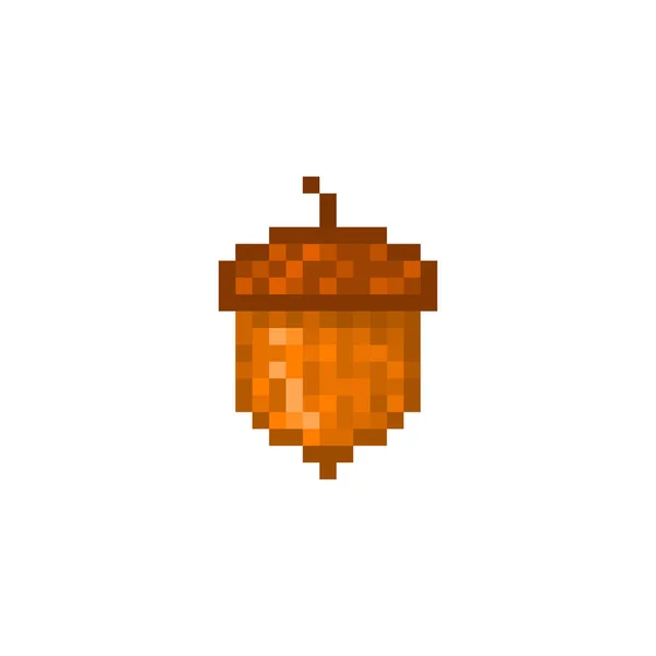 Acorn, pixel art pictogram geïsoleerd op witte achtergrond. 8 bit oaknut — Stockvector