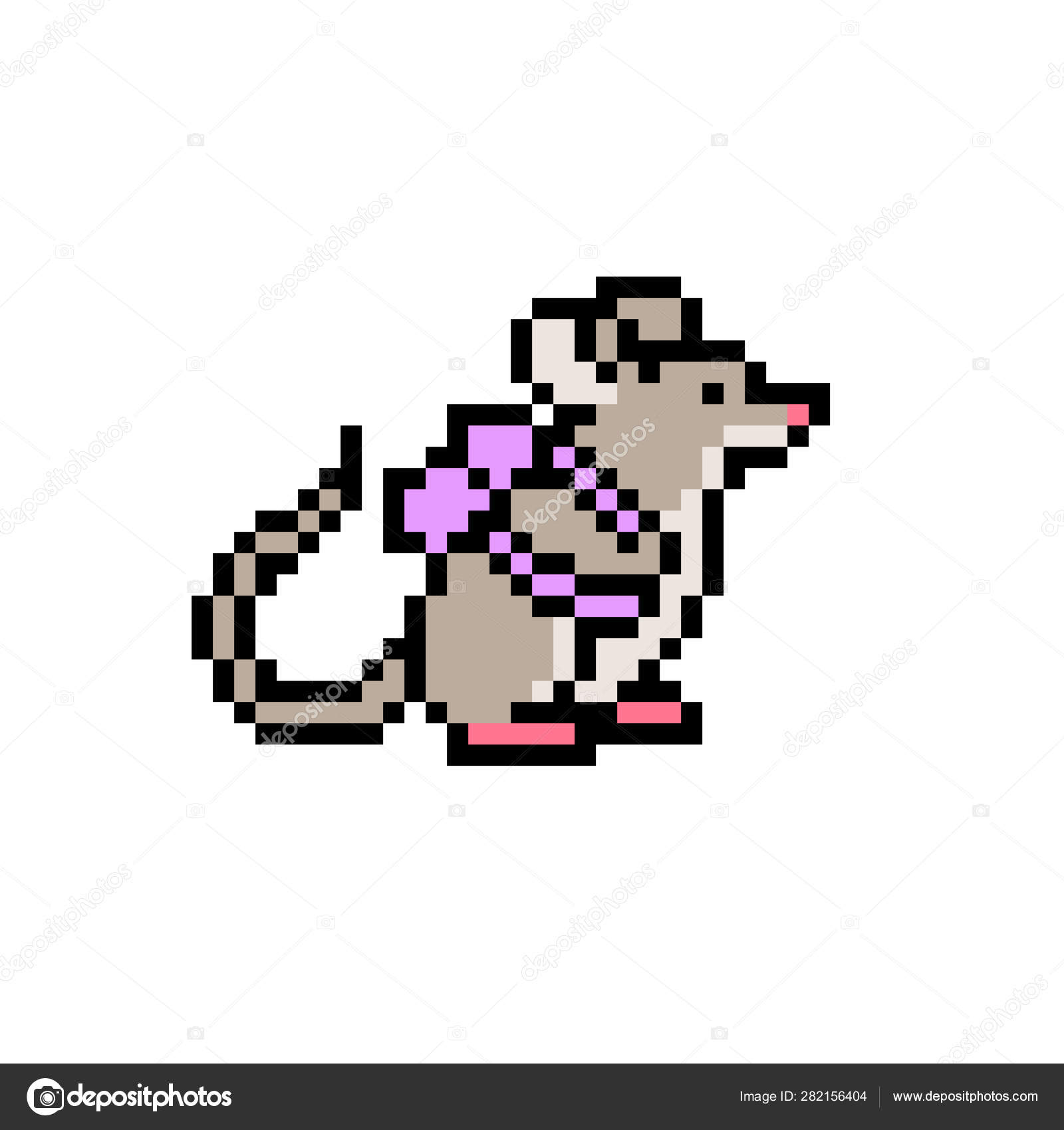 Grey mouse with pink backpack, pixel art icon isolated on white Stock  Vector by ©ksuperksu 282156404