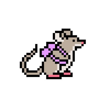 Pembe sırt çantalı gri fare, beyaz üzerinde izole edilmiş piksel resim simgesi 