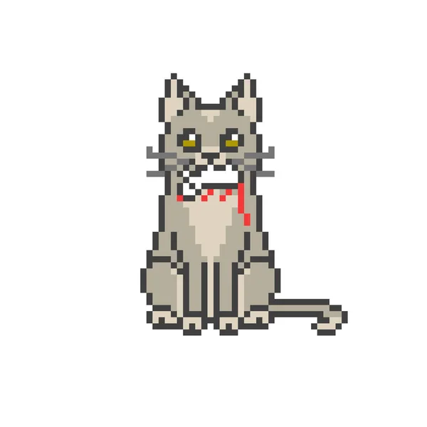 Assis chat gris avec attrapé rat blanc dans sa bouche, pixel art i — Image vectorielle