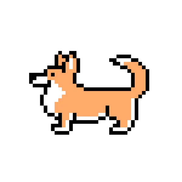 Standing side view orange corgi puppy, pixel art icon isolated o — Stock Vector