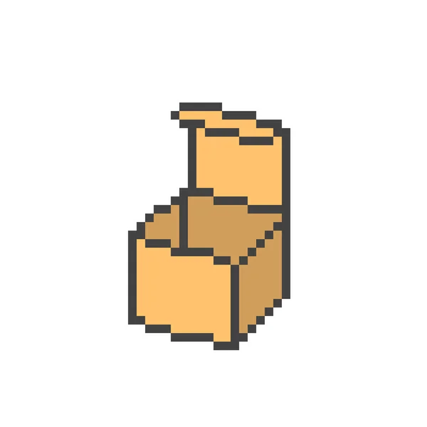 Caixa de papelão aberta, ícone de arte de pixel de 8 bits isolado no backg branco — Vetor de Stock