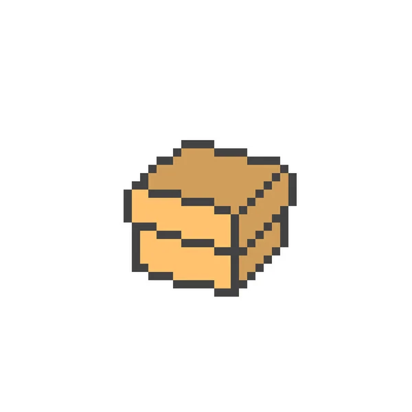 Closed cardboard box, 8 bit pixel art icon isolated on white bac — ストックベクタ