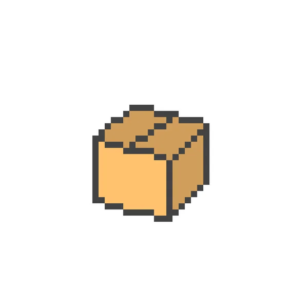 Caixa de papelão fechada, ícone de arte de pixel de 8 bits isolado no bac branco — Vetor de Stock