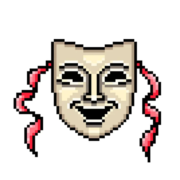 Skrattar Teater Ansikte Mask Pixel Konst Ikon Isolerad Vit Bakgrund — Stock vektor