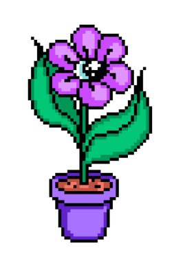 Tencerede göz çekirdeği olan mor bir çiçek, beyaz arka planda izole edilmiş pikselli resim ikonu. Ürkütücü Cadılar Bayramı sihirli bitki sembolü. 8 bit eski moda vintage slot makinesi / video oyunu grafikleri.