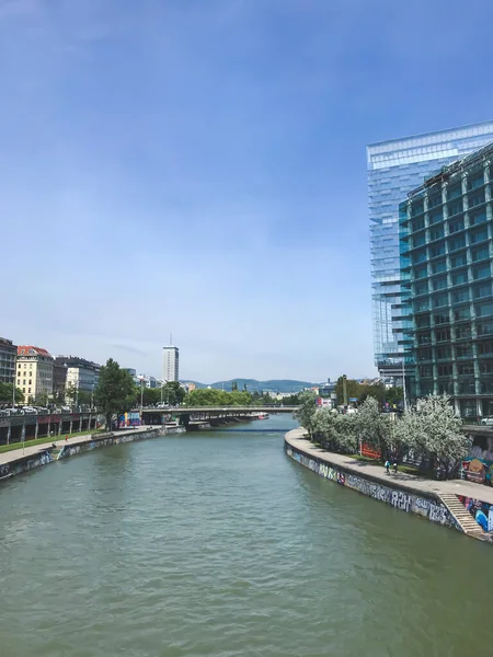 Paesaggio Urbano Vienna Vista Nel Mezzo Situato Fiume Danubio Sul — Foto Stock