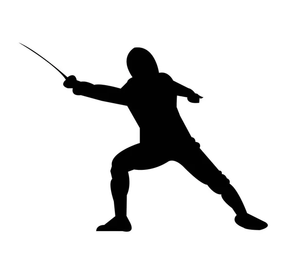 Male Fencer Jab Stance Silhouette — Stock Vector