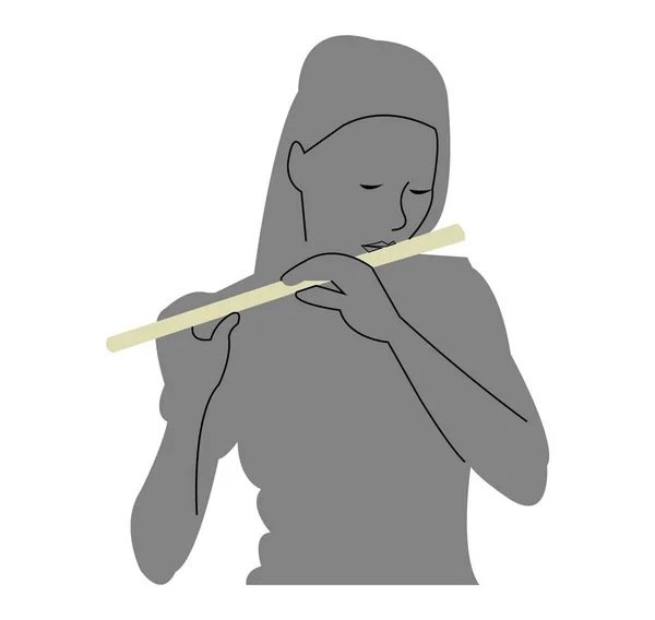 フルートを吹く女性は — ストックベクタ