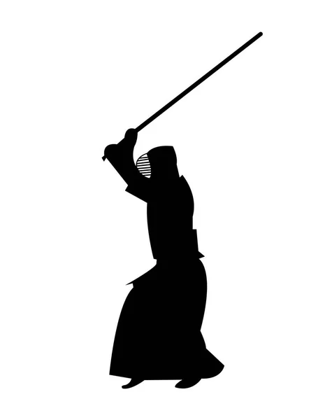 Artista Marcial Kendo Con Una Espada Madera Equipo Completo — Vector de stock