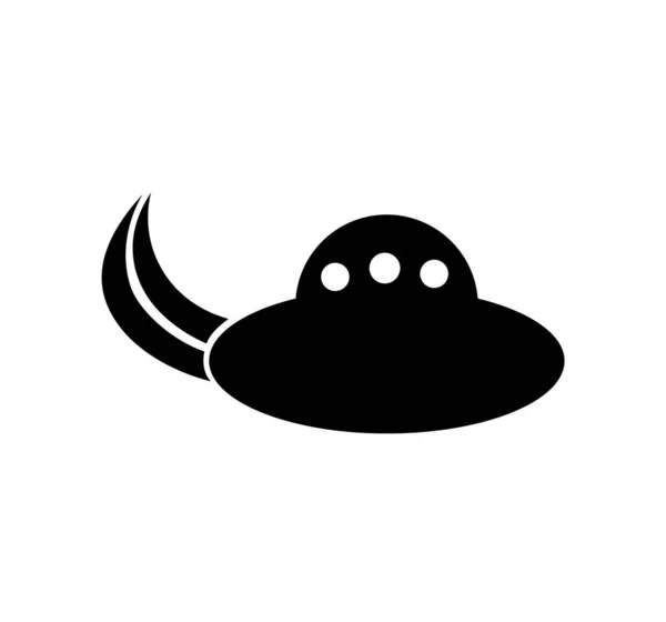 Schwarze Ufo Silhouette Fliegt Auf Weiß — Stockvektor