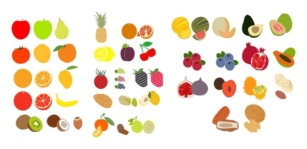Set Fruit Icons White — Stock Vector