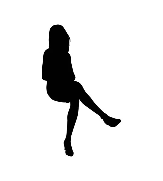 Mujer Sentada Silueta Negra Sobre Blanco — Vector de stock