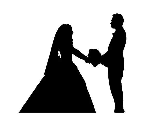 Hochzeitspaar Silhouette Auf Weiß — Stockvektor