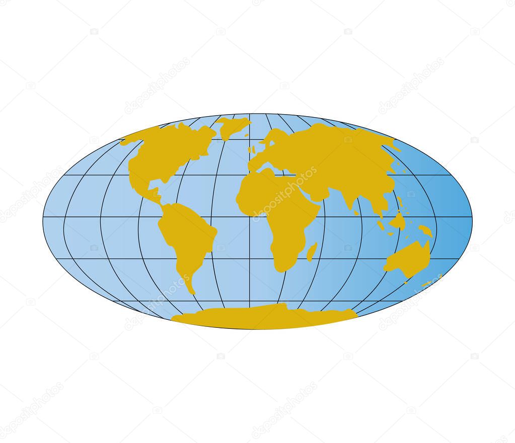 globe planet ellipse with continents icon on white
