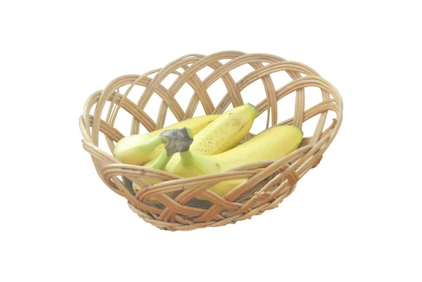 Banany Drewnianym Koszyku Wikliny — Zdjęcie stockowe
