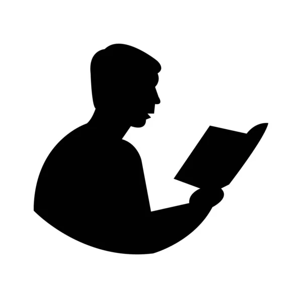 Hombre Leyendo Libro Silueta Negra Sobre Blanco — Archivo Imágenes Vectoriales