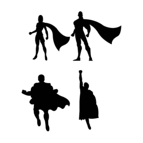 Beyaz Siyah Süper Kahramanlar Siluetleri — Stok Vektör