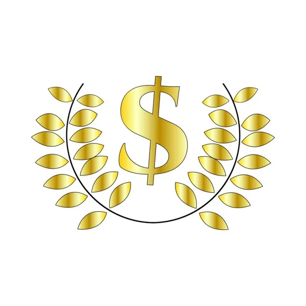 Couronne Laurier Dollar Sur Blanc — Image vectorielle