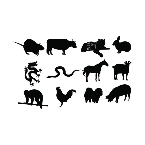 Signes Zodiaque Chinois Sur Blanc — Image vectorielle