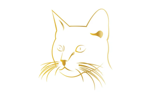 Golden Cat Head Icon White — Stock Vector