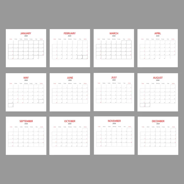 Calendrier Annuel Mensuel Sur Fond Gris — Image vectorielle