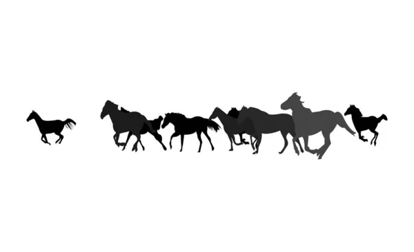 孤立的一群奔跑的马的轮廓 — 图库矢量图片