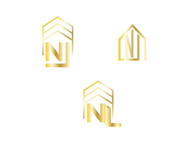Goldene Buchstaben Haus Ikonen Isoliert — Stockvektor