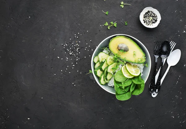 Vegetarisches Gemüse Sommer Avocado Mikro Grüne Schale Ansicht Von Oben — Stockfoto