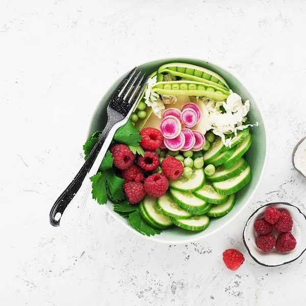 Verduras Plato Desintoxicación Frutas Verano Comida Vegetariana Saludable Ensaladas Hojas — Foto de Stock