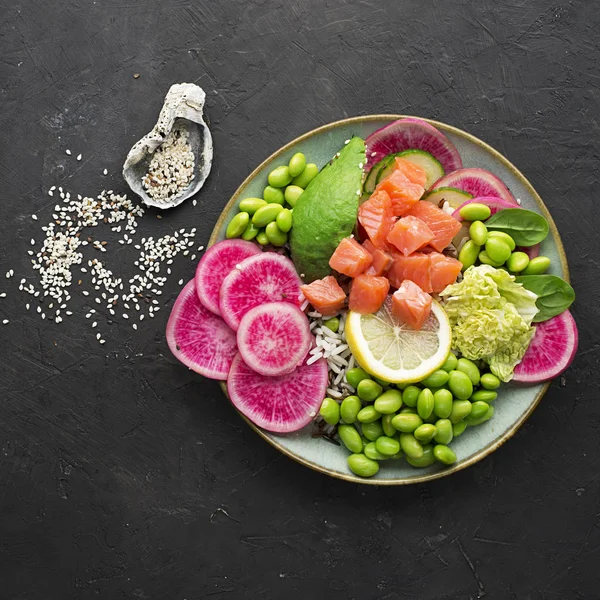 Recette Fruits Mer Frais Bol Poke Saumon Caviar Avec Crevette — Photo