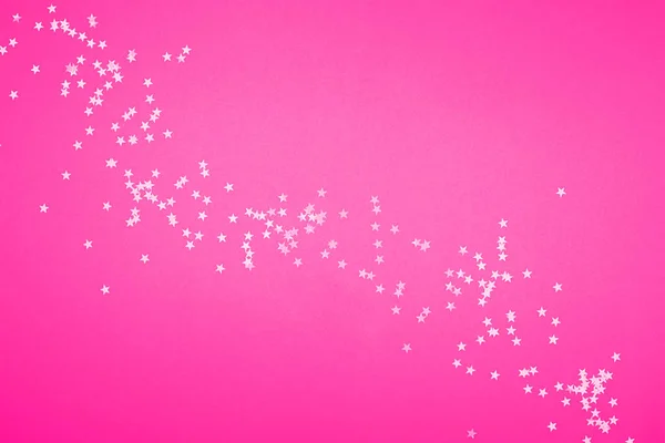 Fondo rosa púrpura abstracto con estrellas de brillo confeti. Fondo universal para cualquier proyecto festivo. Horizontal, espacio de copia , — Foto de Stock