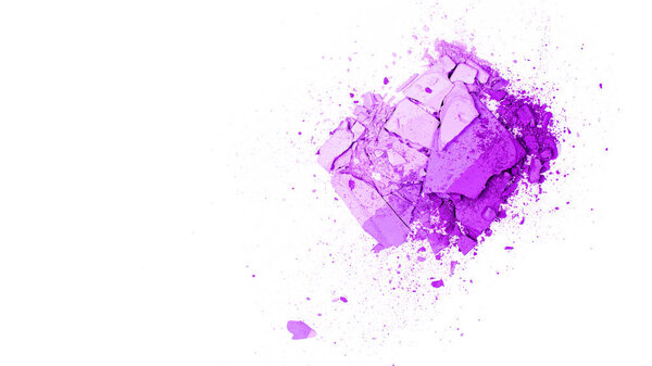 Texture background of broken powder blush isolated on white background. Horizontal. Flat lay. Retro neon. Copy space,