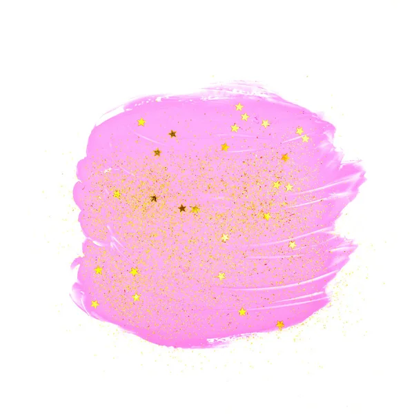 A stroke of pink paint with glitter stars — Stock Photo, Image