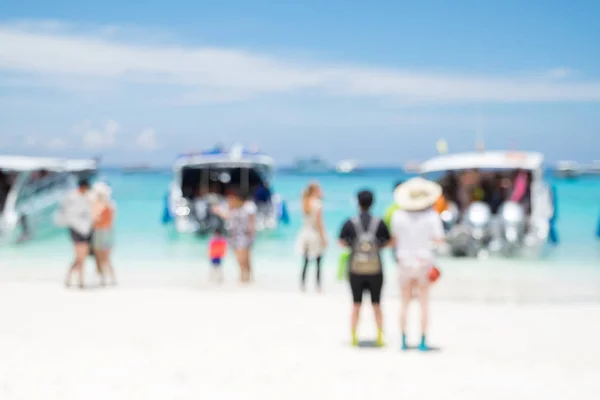 Fond Abstrait Flou Promenade Touristique Sur Plage Bord Mer Avec — Photo