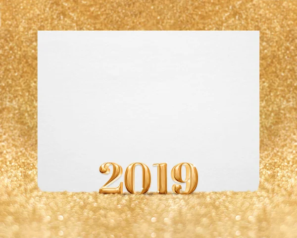 Ano Novo Cor Dourada 2019 Renderização Com Cartão Branco Branco — Fotografia de Stock