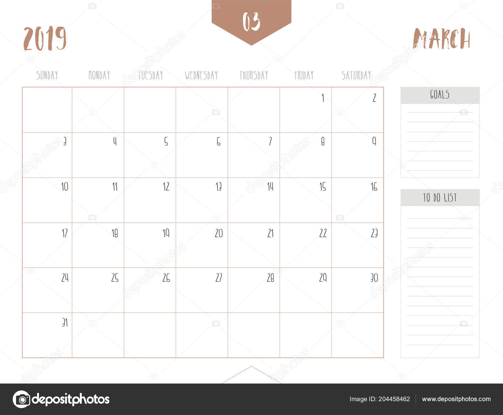 Vettore Del Calendario 2019 Marzo Stile Semplice Tavolo