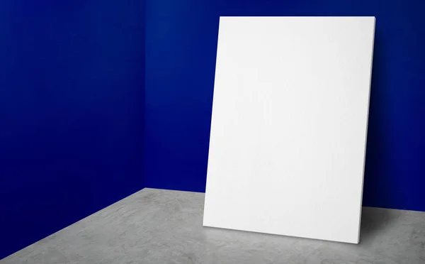 Blank poster at corner vivid blue wall and  concrete floor studio room with background,Mock up studio room for display or montage of product for advertising on media,Business presentation