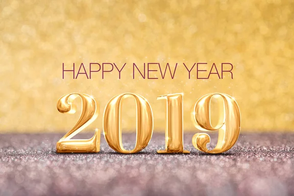 Happy New Year 2019 Year Number Rendering Sparkling Golden Red — Stock Photo, Image